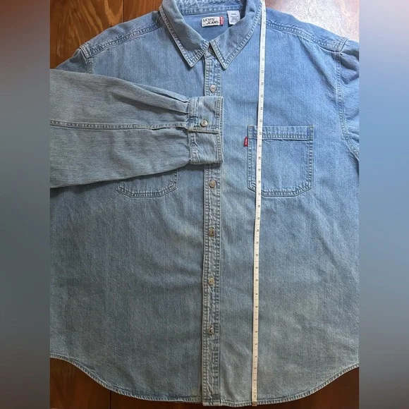 Levi's blue denim 100% cotton button up long sleeve shirt | metal buttons | XXL - Picture 10 of 11